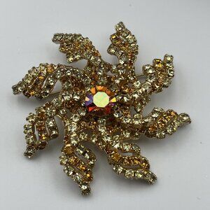 RARE 1950s Hattie Carnegie Star Burst Rhinestone Iridescent Layered 3D Brooch